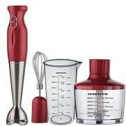 Ovente Kitchen HS585R Stainless Steel Immersion Hand Blender Set with Chopper, Metallic Red