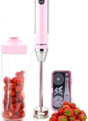 Vremi Powerful 350 Watt, Slim Hand Blender with Bottle, Professional 4-Blade 8-Speed Immersion Emulsion Stick, Strawberry Cream